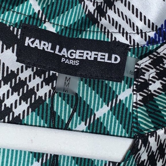 KARL LAGERFELD Paris Blue Multi Plaid Utility Shirt size Medium - Picture 5 of 10
